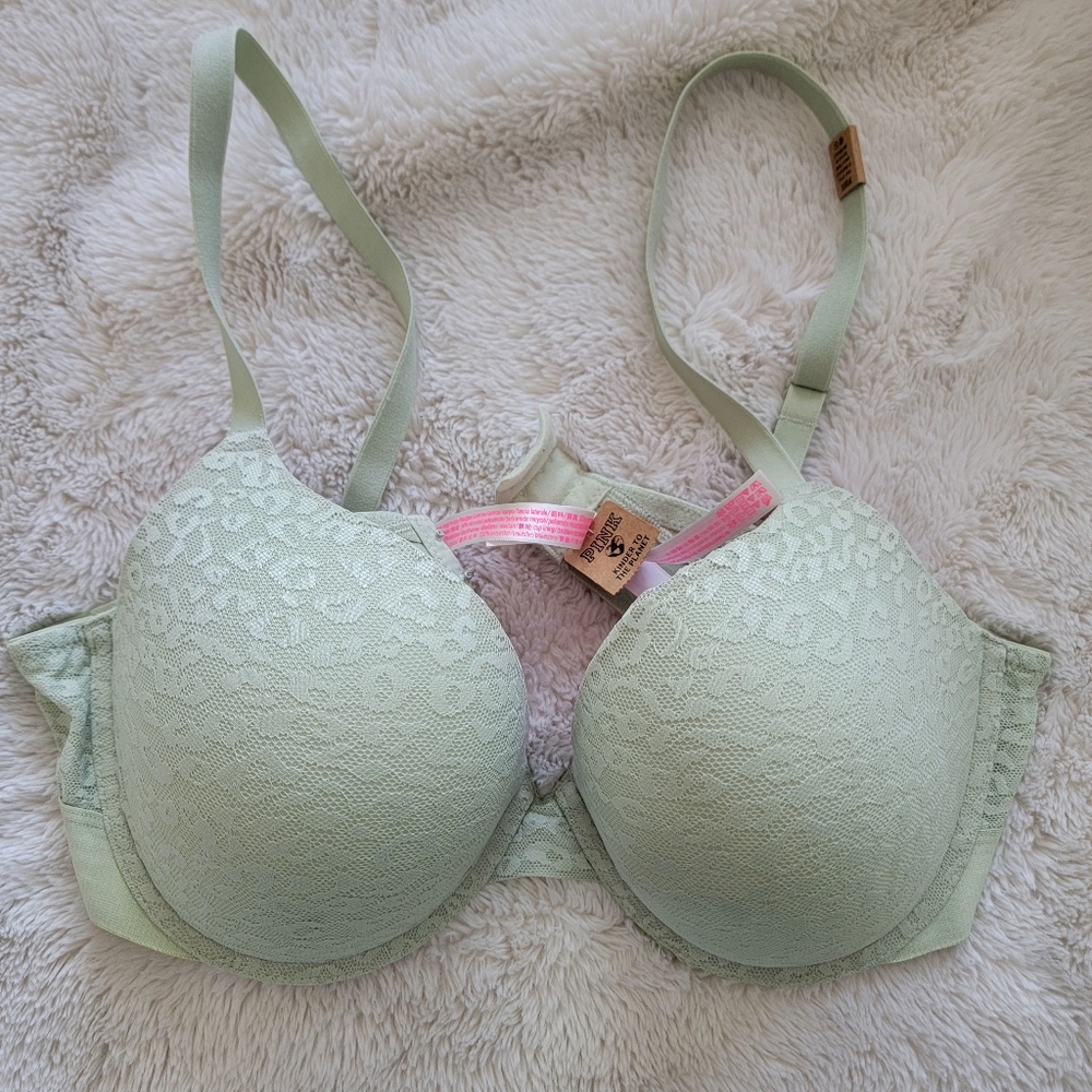 NWT Victoria's Secret PINK Wear Everywhere Green Animal Push Up Bra Padd…